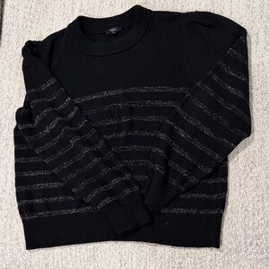 Rails Black Crewneck Sweater with Silver Stripes